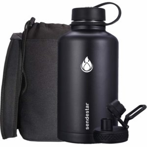 SENDESTAR 64 oz Beer Growler Double Wall Vacuum Insulated Leak Proof Stainless Steel Water Bottle —Wide Mouth with Flat Cap & Spout Lid Includes Water Bottle Pouch (Black)
