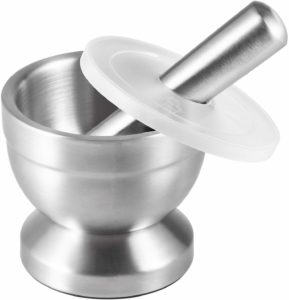 Tera Mortar and Pestle Sets 18/8 Stainless Steel Pill Crusher Food Safe Spice Grinder Herb Bowl Pesto Powder