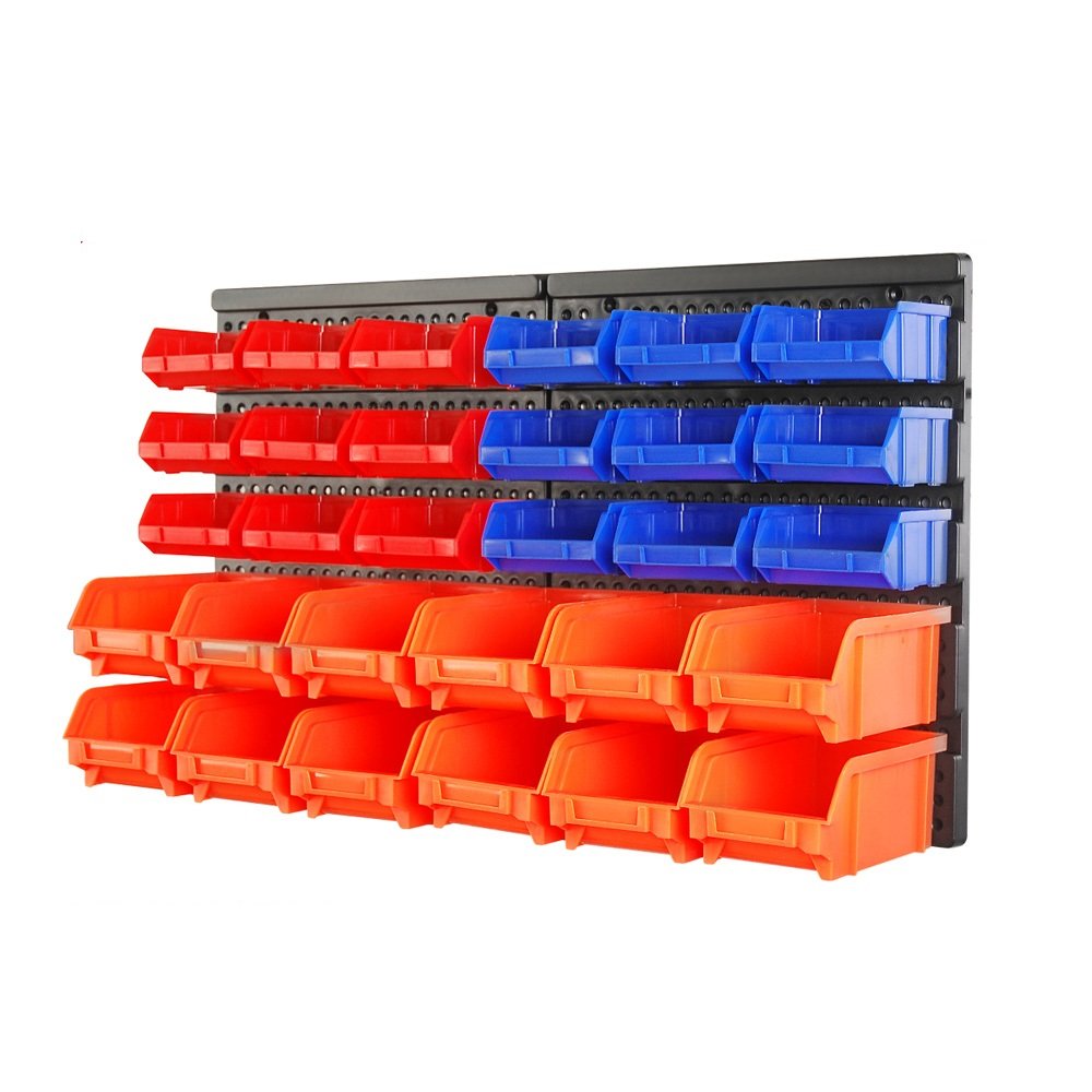 HORUSDY Wall Mounted Storage Bins Parts Rack 30PC Bin Organizer Garage Plastic Shop Tool - Best Unique Tool Gift for Men