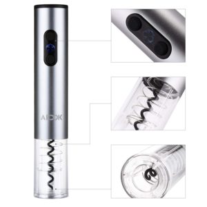 Aicok Wine Opener, Wine Bottle Opener, Stainless Steel Electric Corkscrew, Battery Powered Cordless Wine Opener Kit with Foil Cutter, Silver