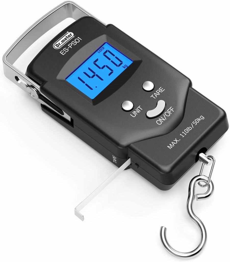[Backlit LCD Display] Dr.meter PS01 110lb/50kg Electronic Balance Digital Fishing Postal Hanging Hook Scale with Measuring Tape, 2 AAA Batteries Included