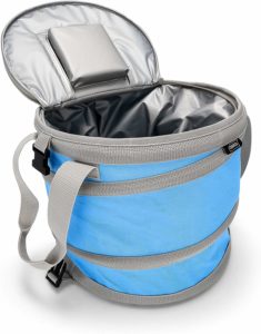 Camco Pop-Up Cooler - Lightweight, Waterproof and Insulated Pops Open for Use and Collapses Flat for Storage | Perfect for the Beach, Pool, Camping, Tailgating and Travel - Blue (51995)