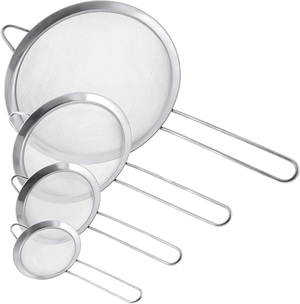 U.S. Kitchen Supply - Set of 4 Premium Quality Fine Mesh Stainless Steel Strainers - 3", 4", 5.5" and 8" Sizes - Sift, Strain, Drain and Rinse Vegetables, Pastas & Tea