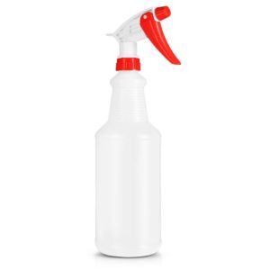 BAR5F Empty Plastic Spray Bottle 32 Ounce, Professional Chemical Resistant with Red-White Sprayer for Chemical and Cleaning Solution, Heavy Duty, Adjustable Head Sprayer Fine to Stream (Pack of 1)