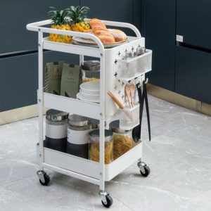 MICOE 3-Tier Metal Storage Rolling Cart with Utility Handle and Extra Storage Accessories H-T3001W Creamy-White
