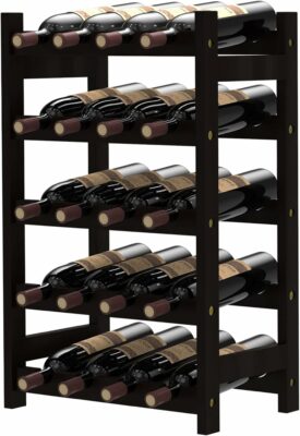 Bamboo Wine Rack for 20 Bottles, 5 Tier Freestanding Wine Holder Storage Display Shelf for Kitchen, Bar, Cellar - Dark Brown