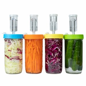 Jillmo Fermentation Kit, Plastic Fermenter Lid with Airlock for Wide Mouth Mason Jar, (4 Set, Jars Not Included)