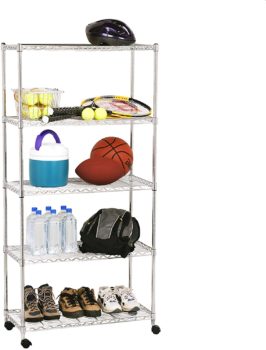 Seville Classics 5-Tier Steel Wire Shelving with Wheels, 30" W x 14" D x 60" H, Plated Steel