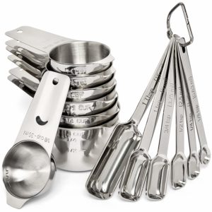 Measuring Cups and Spoons Set of 14 by Roomwealth - Stainless Steel Measuring cups for Dry and Liquid Ingredients-7 Nesting Cups 6 Stackable Spoons and 1 Measuring Chart