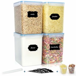 buways Extra Large 5.5 Qt Airtight Food Storage Containers (Set of 4) - BPA-Free Pantry Bulk Kitchen Containers for Flour, Sugar, with 2 Measuring Cups - 24 Labels & Pen