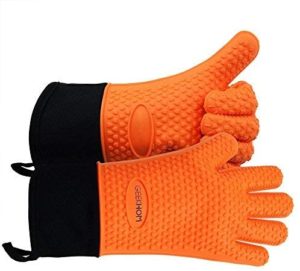 GEEKHOM Grilling Gloves, Heat Resistant Gloves BBQ Kitchen Silicone Oven Mitts, Long Waterproof Non-Slip Potholder for Barbecue, Cooking, Baking(Orange)