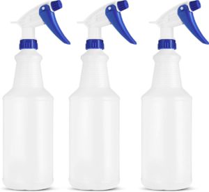 BAR5F Empty Plastic Spray Bottles 32 Ounce, Professional Chemical Resistant with White-Blue Sprayer for Chemical and Cleaning Solution, Heavy Duty, Adjustable Head Sprayer Fine to Stream (Pack of 3)