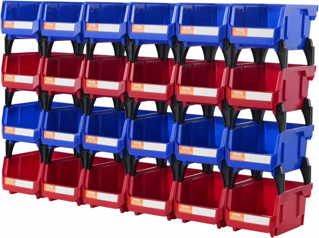 VEVOR Plastic Stackable Storage Bins 24 Pack (5 x 4 x 3-Inch), Hanging Stackable Storage Organizer Bins, Heavy Duty Stacking Containers for Closet, Garage, Office, or Small Parts Organization