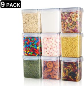 Airtight Food Storage Containers 9 Pieces 1.5qt / 1.6L- Plastic PBA Free Kitchen Pantry Storage Containers for Sugar, Flour and Baking Supplies - Dishwasher Safe