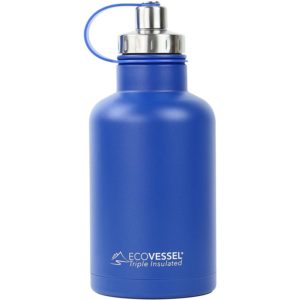 Vacuum Insulated Large Travel Growler Bottle for Water, Beer, and Tea - Stainless Steel 64 oz Thermos Water Bottle with Infuser Filter and Wide Mouth Dual Opening Cap - EcoVessel BOSS