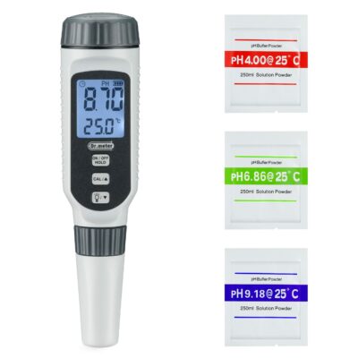 Dr.meter pH Meter, Upgraded 0.01 Resolution High Accuracy PH Tester with Backlit Two-Color LCD Display and ATC, 0-14pH Measurement Range with Data Hold Function Digital pH Tester Pen-PH838