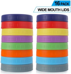 WIDE Mouth Mason Jar Lids [16 Pack] for Ball, Kerr and More - Food Grade Colored Plastic Storage Caps for Mason/Canning Jars - Leak-Proof & Anti-Scratch Resistant Surface