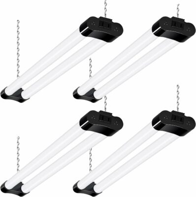 hykolity 4 Pack Linkable LED Shop Light for Garage, 2FT 22W Utility Light Fixture, 2500lm, 5000K Daylight LED Workbench Light with Power Cord, Hanging or Flush Mount, Black - ETL