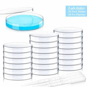 20 Pack Sterile Plastic Petri Dishes with Lid, 90mm Dia x 15mm Deep with 20 Plastic Transfer Pipettes (10Pcs3ml,10Pcs2ml)