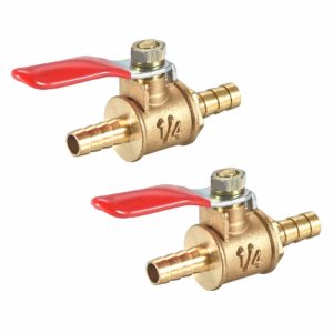 uxcell Ball Valve Shut-Off Valve, 1/4" Hose Barb to 1/4" Hose Barb, Hose Pipe Tube Fittings, 180 Degree Operation Handle, Brass Valve, Pack of 2