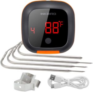 Inkbird Barbecue 150ft Grill Thermometer with Four Probes, Magnet, High and Low Alarm, Timer