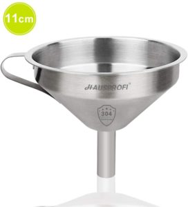 HAUSPROFI Stainless Steel Funnel, 11cm 304 Stainless Steel Kitchen Funnel with Removal Stainless Steel Strainer Food Filter Strainer for Transferring Liquids, Oil (4.3 inches)