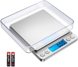 ORIA Digital Kitchen Scale, Mini Pocket Jewelry Scale, 500g/ 0.01g Precise Graduation, Multifunction Cooking Scale with 2 Trays, 6 Units, Tare and PCS Function, Stainless Steel (Batteries Included)