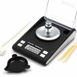 MAXUS Dante Milligram Reloading Scale 50g x 0.001g Includes 20g Calibration Weight, Scoop, Powder Pan and Tweezers Read in Grain Gram Carat Pennyweigh oz ozt High Precision Jewelry Scale (Black)