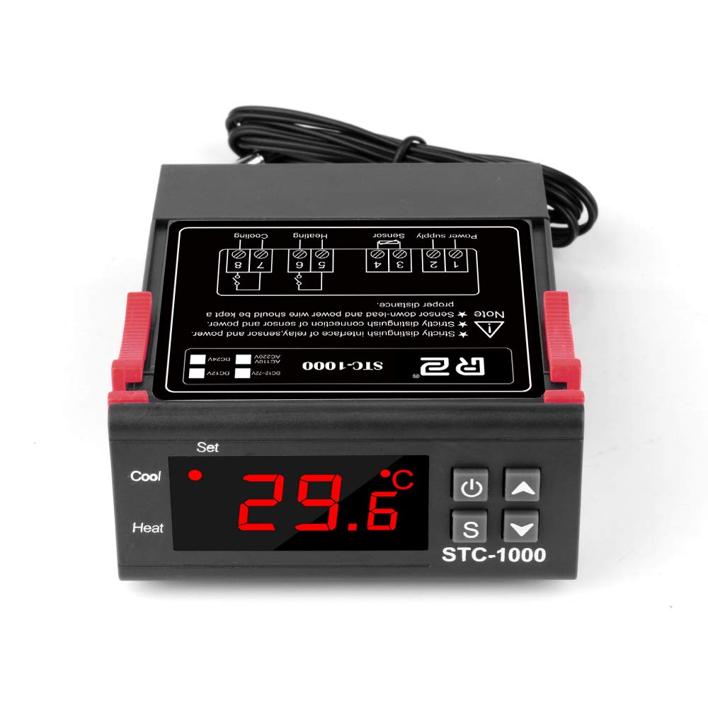 Digital Temperature Controller Centigrade Thermostat AC 110-220V 10A Temp Control Thermostat Thermocouple Thermostat Sensor 2 Relay Output with NTC Sensor Probe, Heating Cooling Thermostat