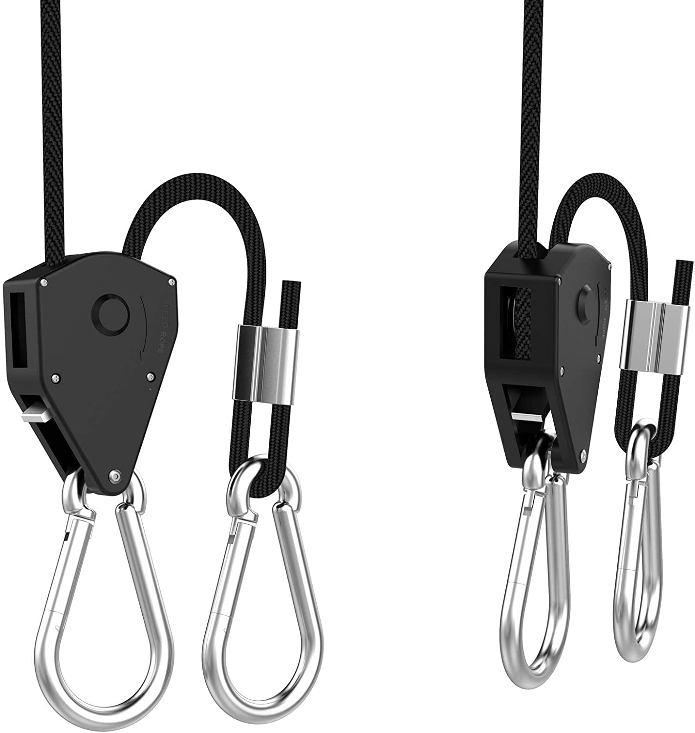 1 Pair 1/8 inch Adjustable Heavy Duty Rope Hanger - Reinforced Metal Internal Gears Ratchets foe Growing Light Fixtures, Loose-Proof Design, 8-ft Long & 150lbs Weight Capacity