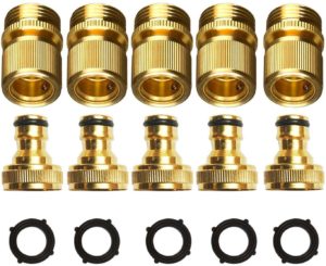 Piroir Garden Hose Quick Connect Garden Hose Brass Fitting 3/4 Inch GHT 5 Set of Male & Female Water Hose Connectors