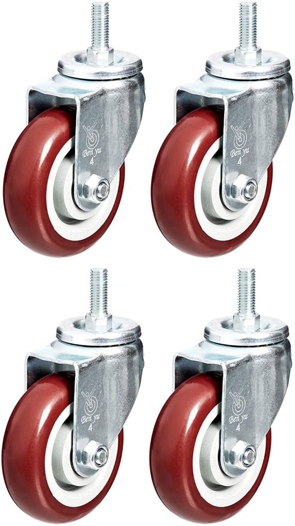 AmazonCommercial 4-Inch Top Plate Swivel PVC Caster, Red, 4-Pack