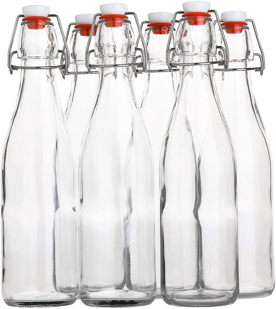 Flip Top Glass Bottle [500 ml/ 16 fl. oz.] [Pack of 6] – Reusable Swing Top Brewing Bottle with Stopper for Beverages, Oil, Vinegar, Kombucha, Beer, Water, Soda, Kefir – Airtight Lid & Leak Proof