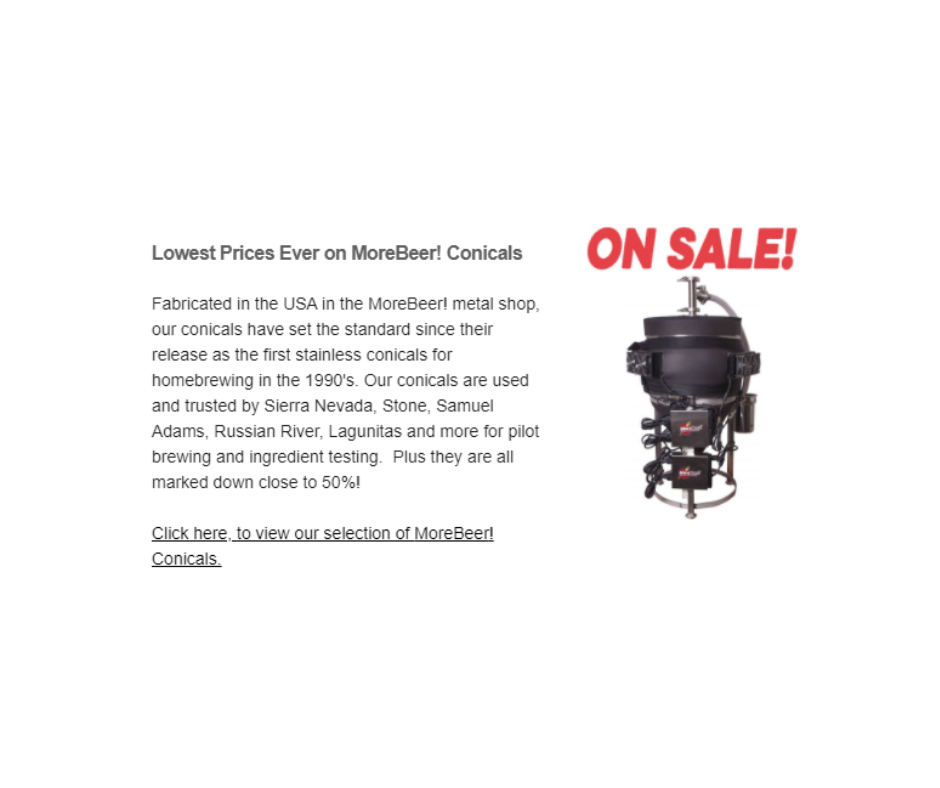 Lowest Prices Ever on MoreBeer! Conicals