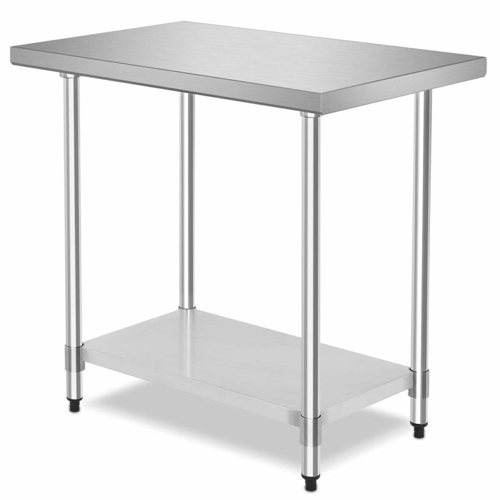 36" x 24" NSF Stainless Steel Food Prep Table, Heavy Duty Commercial Kitchen Food Prep Table & Work Table, Wheels Installable, Adjustable Shelf, by WATERJOY