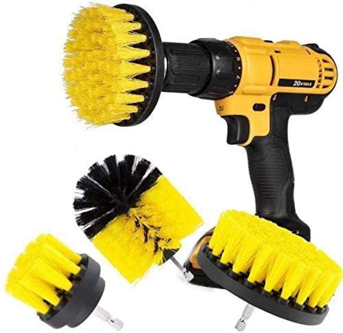 DRILL BRUSH 360 Original Attachments 3 Pack kit Medium- Yellow All Purpose Cleaner Scrubbing Brushes for Bathroom Surface, Grout, Tub, Shower, Kitchen, Auto,Boat,RV
