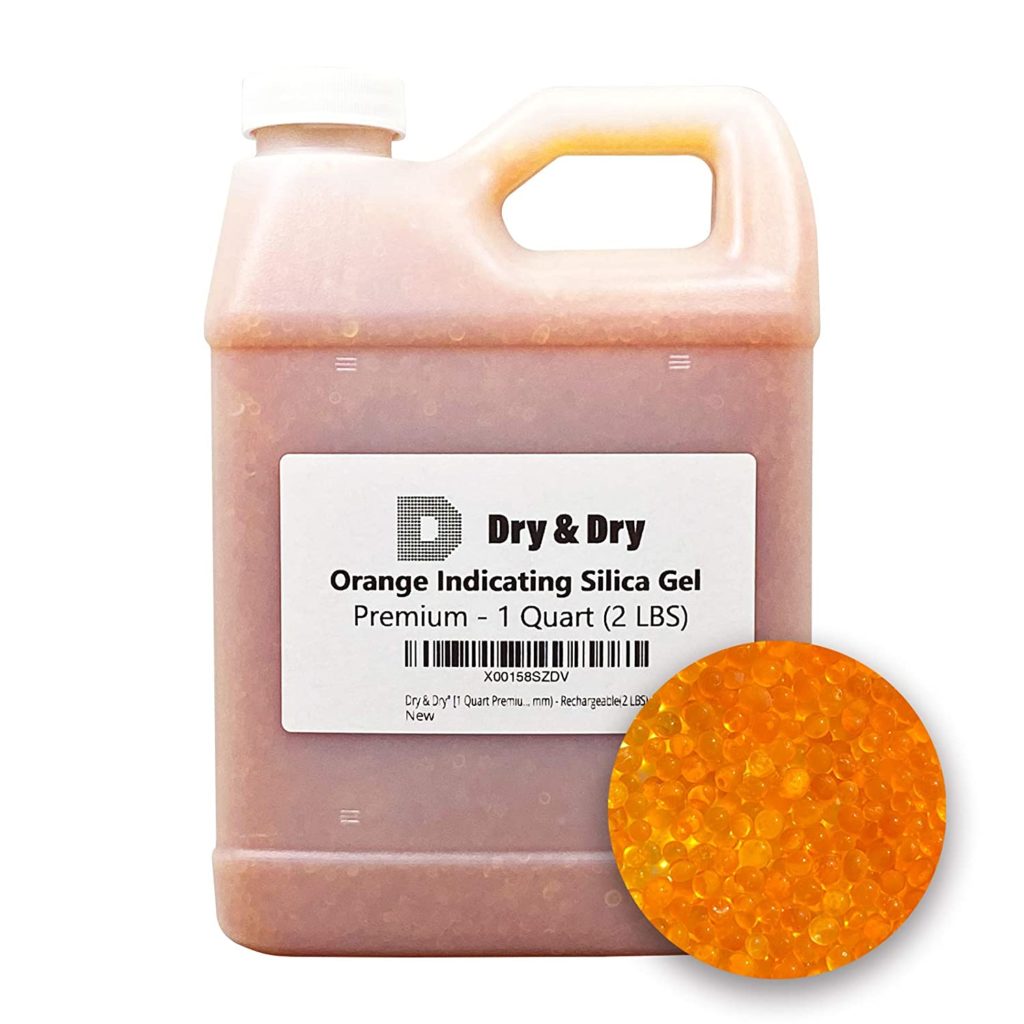 Dry & Dry" [1 Quart Premium Orange Indicating Silica Gel Desiccant Beads(Industry Standard 2-4 mm) - Rechargeable Silica Gel Beads(2 LBS)