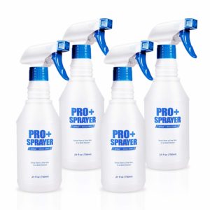Airbee Plastic Spray Bottle (4 Pack, 24 Oz), Commercial Household Empty Water Sprayer Cleaning Solutions, No Leak and Clog, Bleach/Vinegar/BBQ/Rubbing Alcohol Safe, Squirt Bottles with Measurements