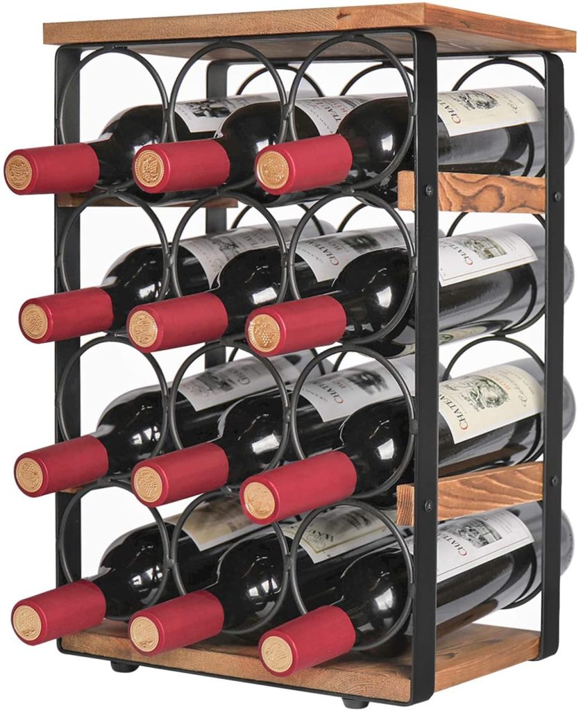 X-cosrack Rustic 12 Bottles Wine Holder Rack Tabletop Wine Racks Countertop Wine Bottles Organizer Stand Tabletop Liquor Storage Shelf Wood & Iron 12.60''L x 7.9''W x 17.8''H