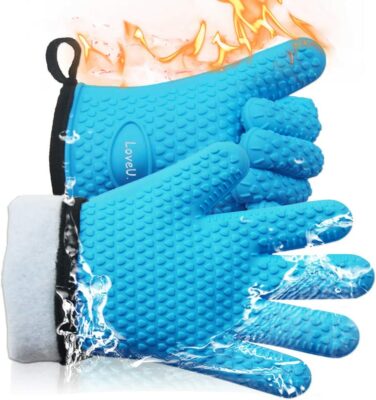 Loveuing Kitchen Oven Gloves - Silicone and Cotton Double-Layer Heat Resistant Oven Mitts/BBQ Gloves/Grill Gloves - Perfect for Baking and Grilling
