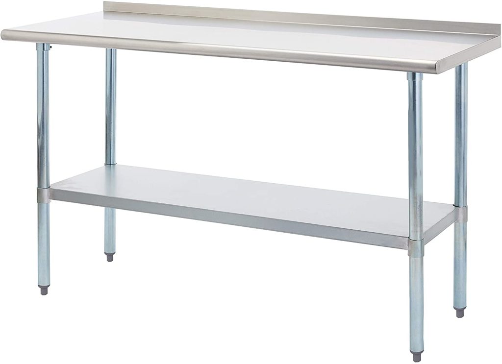 60 x 24 Inch Rockpoint Carmona Tall NSF Stainless-Steel Commercial Kitchen Work Table with Backsplash and Adjustable Shelf 