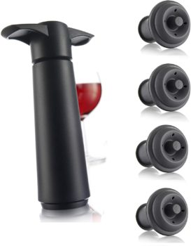 Vacu Vin Wine Saver Pump with 2 x Vacuum Bottle Stoppers - Black (Black Pump + 4 Stoppers)