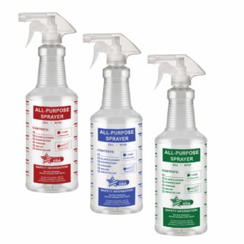 32 Oz All-Purpose Spray Bottles, Empty/Reuseable, Heavy Duty, Clear PET Plastic, Trigger Sprayer, Industrial Size, Chemical Resistant, Made in USA (3 Pack, Combo)