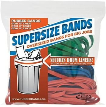 Alliance Rubber 08997 SuperSize Bands, Assorted Large Heavy Duty Latex Rubber Bands - 24 Pack, includes 8 bands of each size (12", 14", 17") in resealable bag