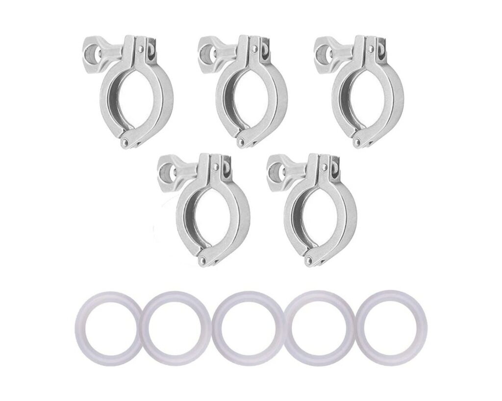 QiiMii Stainless Steel 304 Single Pin Heavy Duty Tri Clamp with Wing Nut for Ferrule TC 1.5" with 1 pc Silicone Gasket (5 Pack)