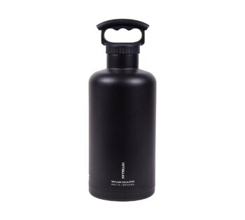 Fifty/Fifty Growler, Double Wall Vacuum Insulated Water Bottle, Stainless Steel, 3 Finger Cap w/ Standard Top, Black, 64oz/1.9L, V65001BK0