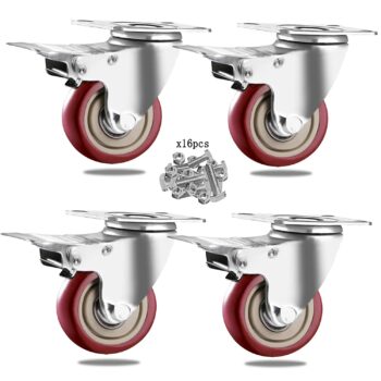 4" Caster Wheels Set of 4 with Safety Dual Locking, Corfich Swivel Plate Castors No Noise and Floor Protection, Heavy Duty 1200Lbs Pack of 4 All with Brake(4inch,Red)…