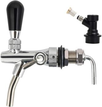 Ferroday Stainless Steel Draft Beer Faucet 5/16 Barbed Fitting End, 2.3 inch Short Shank (Adjustable Faucet)