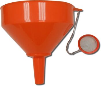 King Kooker 8" Plastic Cooking Oil Funnel with Attached Reusable Stainless Steel Mesh Filter