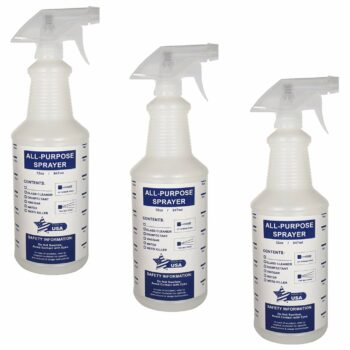 32 oz All-Purpose Spray Bottles - Natural HDPE Plastic w/Trigger Sprayer - Commercial Grade, Industrial or Home Use for Cleaning, Chemicals, Garden - Made in USA (3 Pack, Blue)
